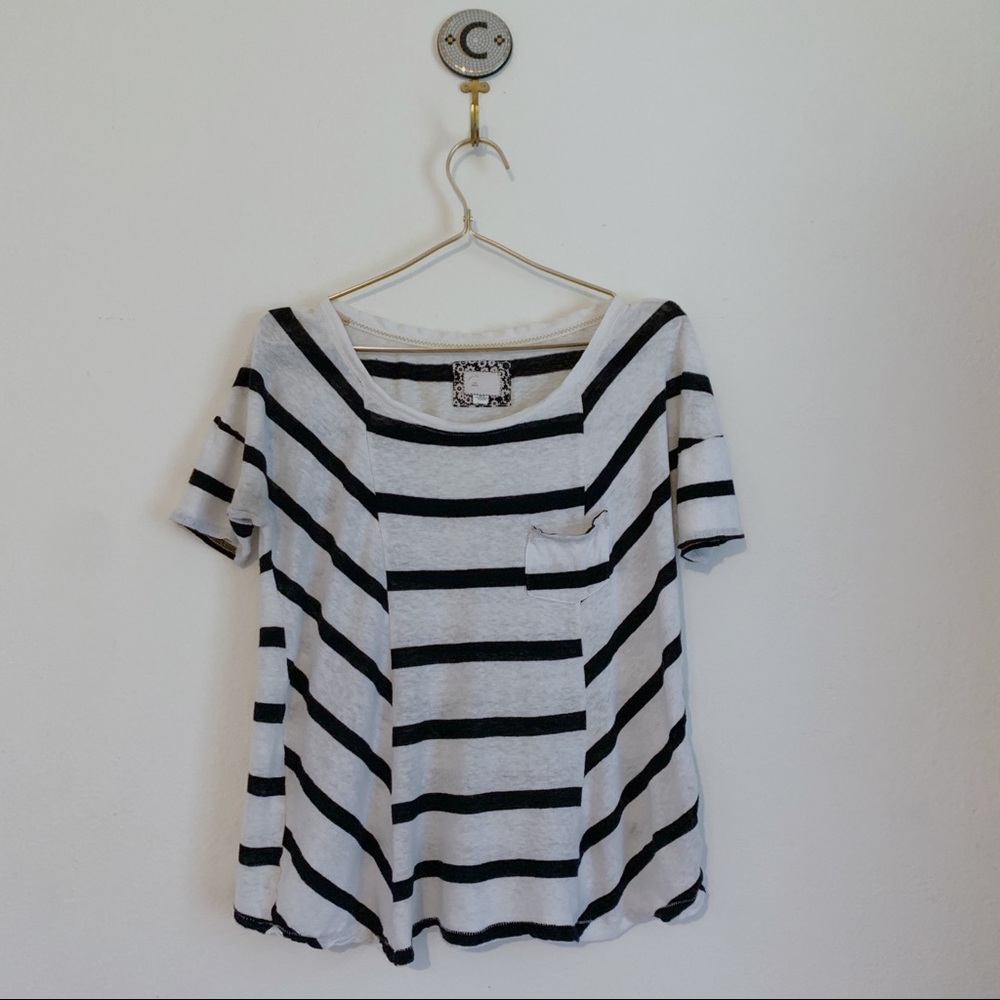 ANTHRO Postmark Linen Blend Short Sleeve Top
